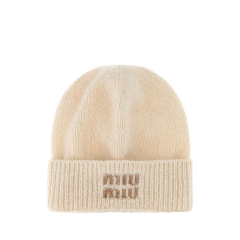 Miu Miu Women Ivory Mohair Blend Beanie Hat